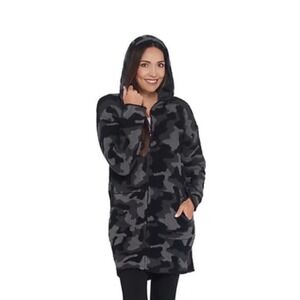 Barefoot Dreams CozyChic Camo Anorak Long Hooded Cardigan Jacket Womens Large